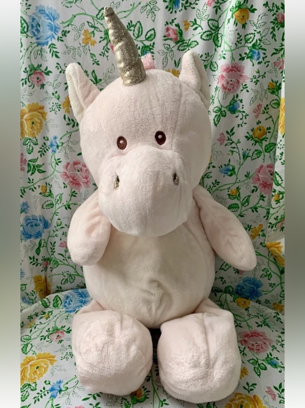 Kellytoy Kelly Baby Unicorn Plush Stuffed Rattle Lovey Toy Cream Pink 20"